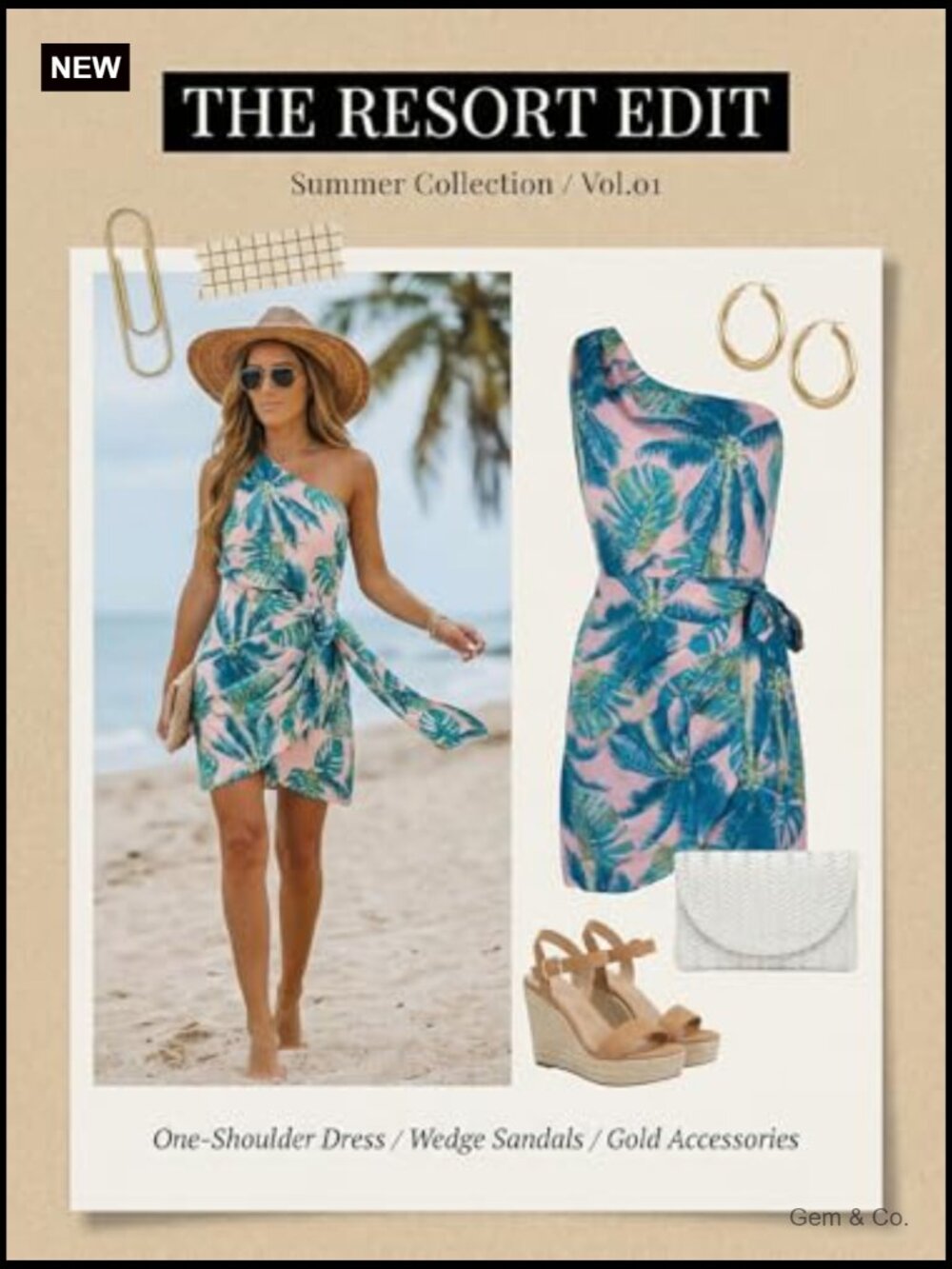 Women's One Shoulder Leaf Print Self-Tie Mini Dress - Picture 6 of 7